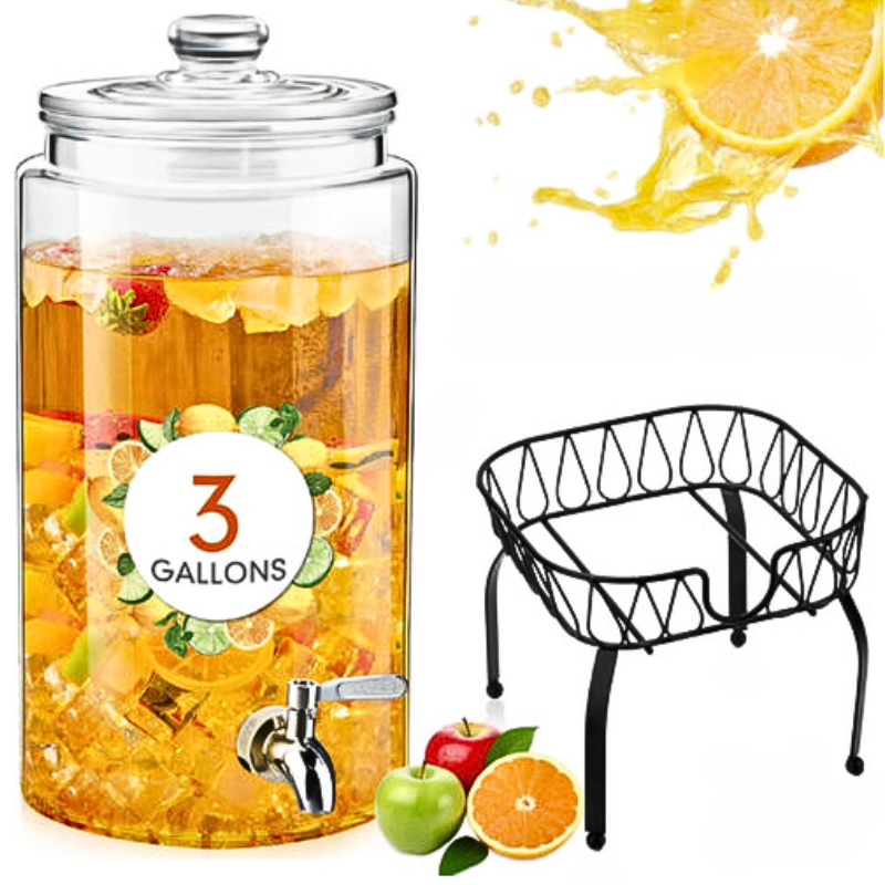 Three Gallon Glass Beverage Dispenser