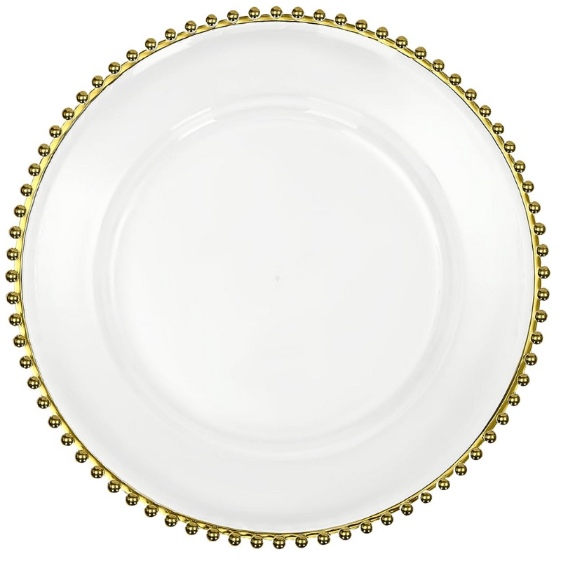 Clear Charger Plate with Gold Rim – 13"