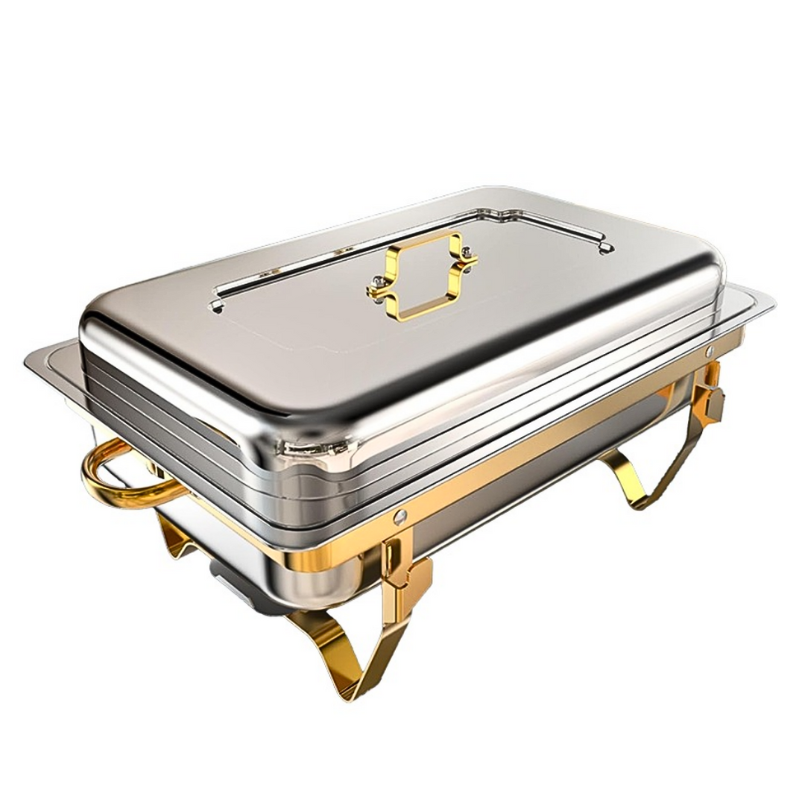 9 Qt Stainless Steel Chafing Dish with Gold Accents