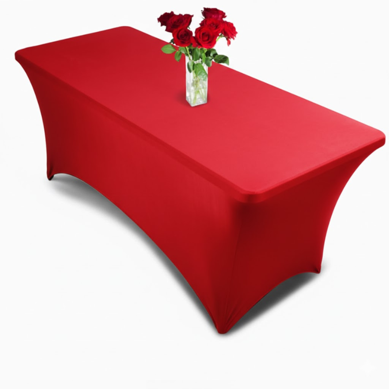 Red 6 ft Rectangular Spandex Tablecloth
