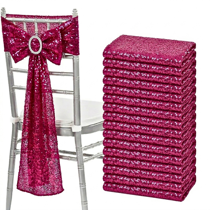 Hot Pink Sequin Chair Sash with Buckle Slider